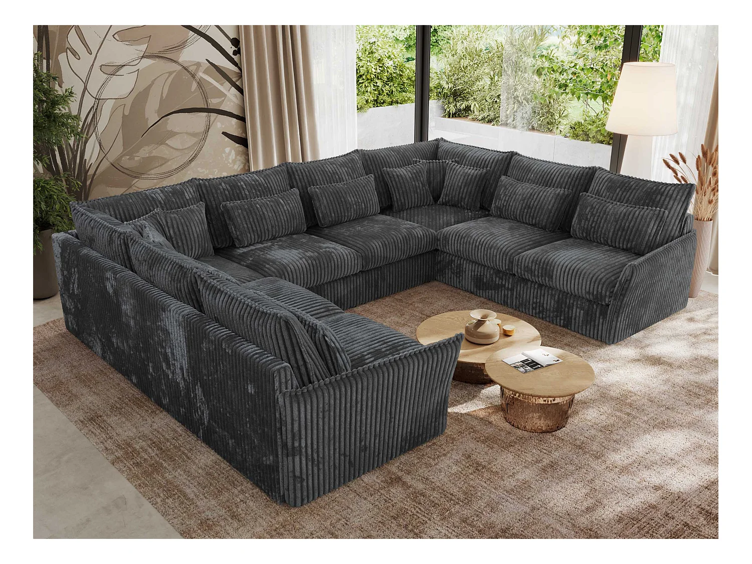 Ecksofa VERSO U8M - modulare U-förmige Ecke mit Armlehnen, Wohnlandschaft, Ecksofa XXL, lose Kissen - Dunkelgrau Cord