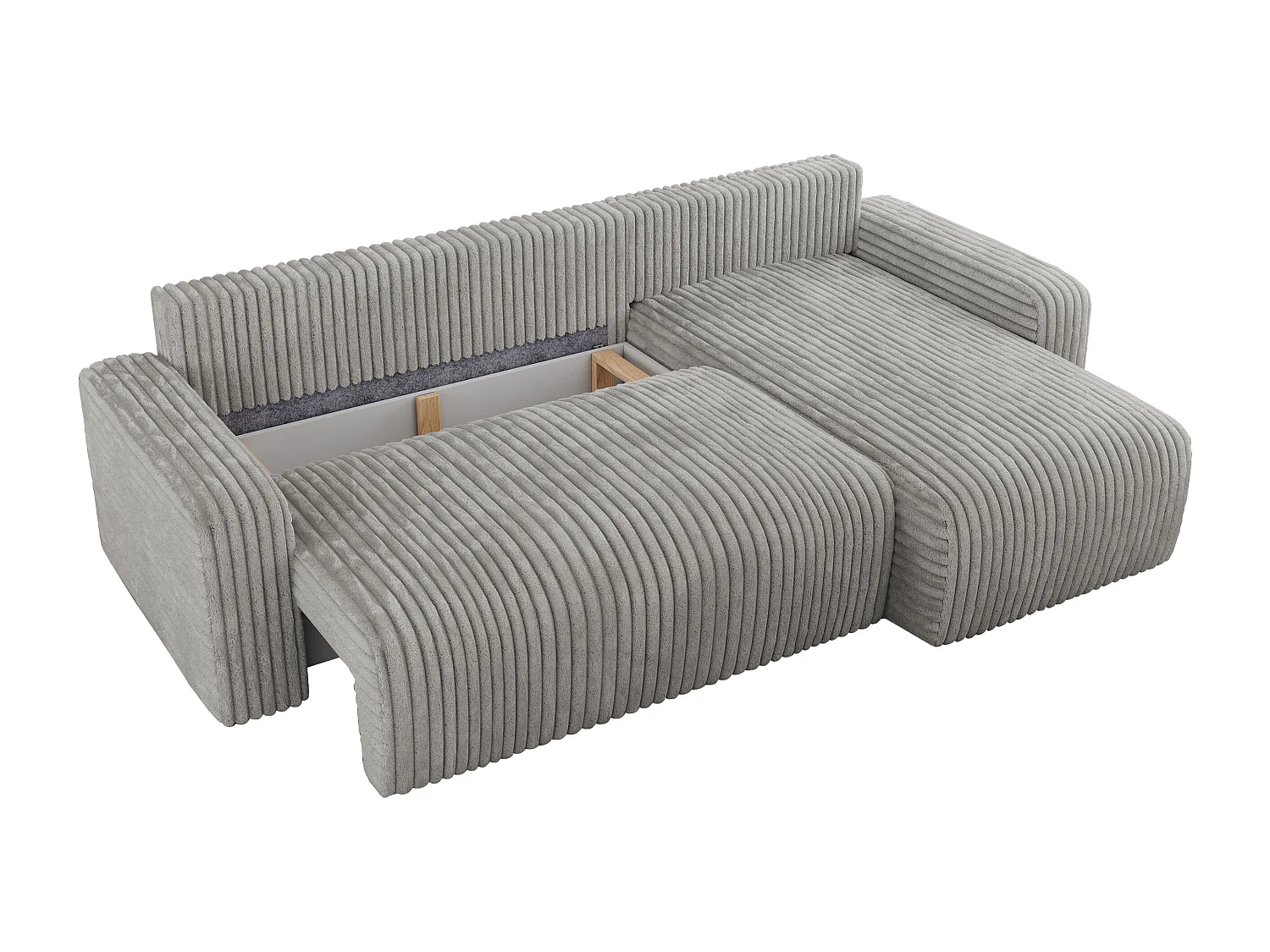 Ecksofa ARGOS - mit Schlaffunktion, Sofa mit armlehnen, Bettkasten, 3-Sitzer Sofa - Hellgrau Cord