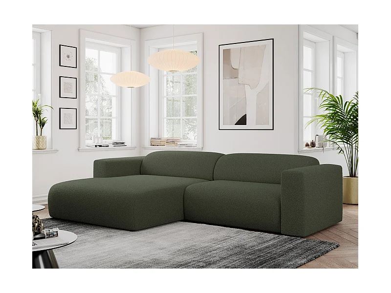 Ecksofa PASADENA - mit Armlehnen, Wohnlandschaft, freistehendes Sofa, große Ecke - Grün Boucle - Ecke Links