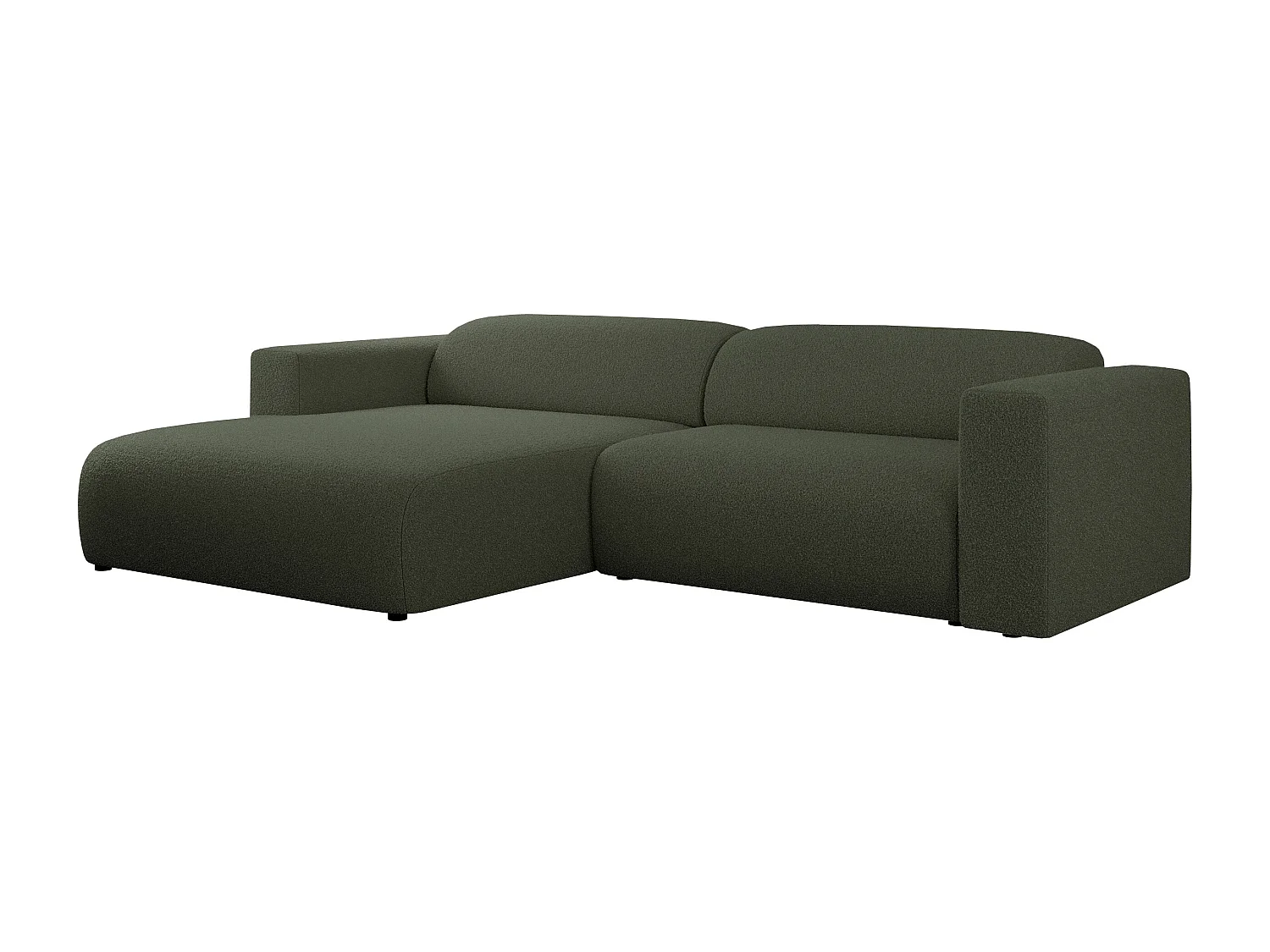 Ecksofa PASADENA - mit Armlehnen, Wohnlandschaft, freistehendes Sofa, große Ecke - Grün Boucle - Ecke Links