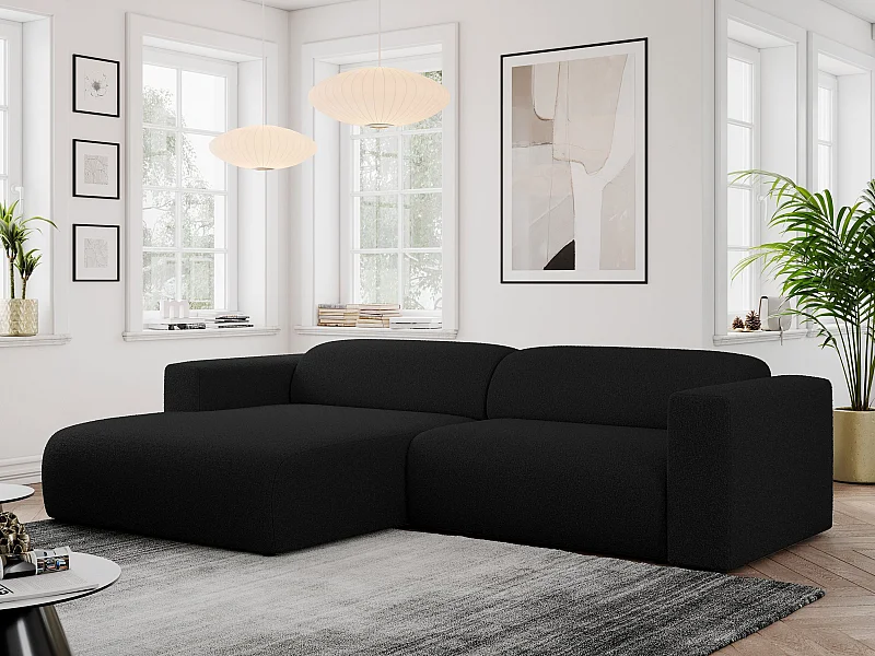 Ecksofa PASADENA - mit Armlehnen, Wohnlandschaft, freistehendes Sofa, große Ecke - Schwarz Boucle - Ecke Links