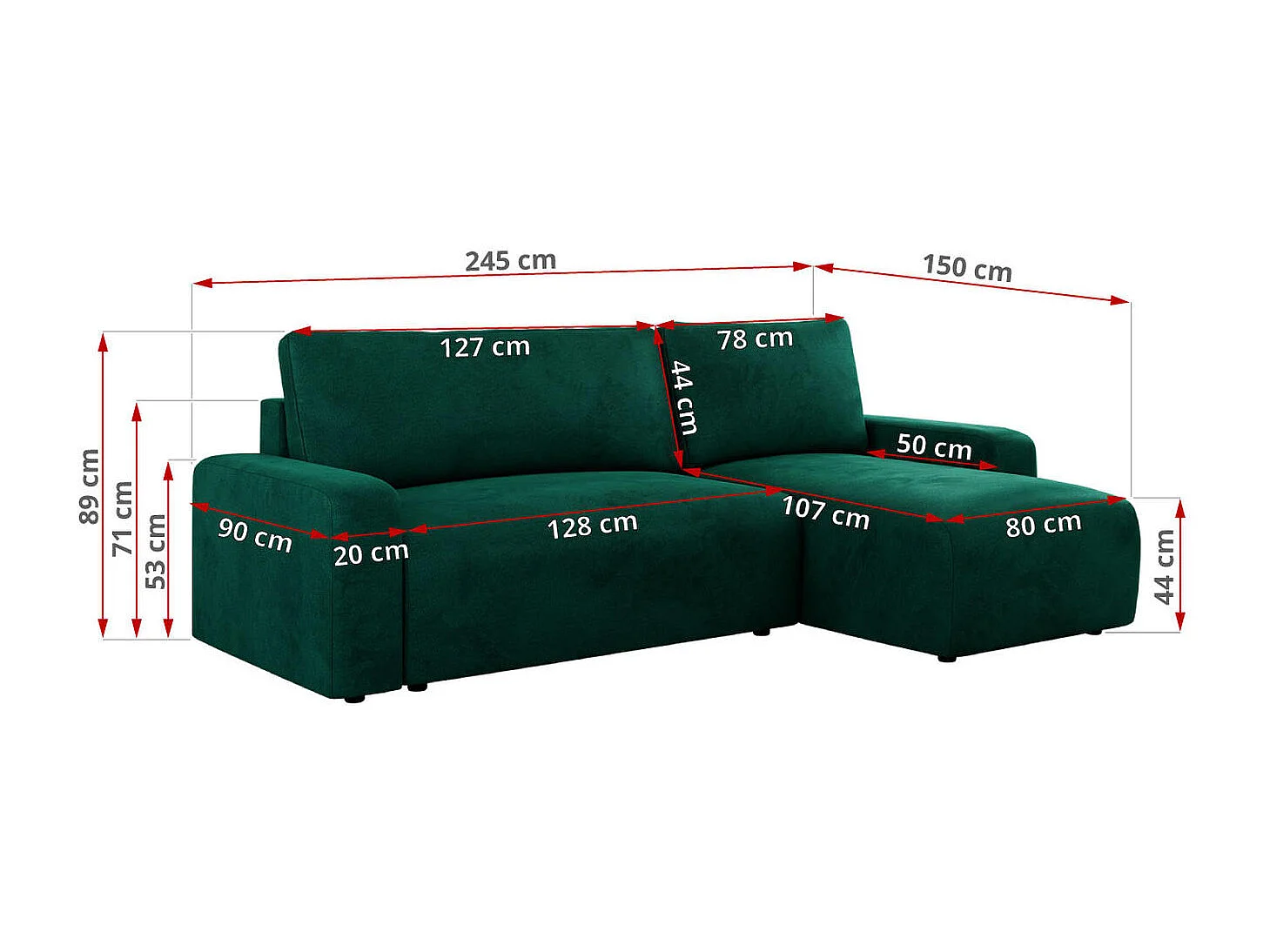 Ecksofa ARGOS - mit Schlaffunktion, Sofa mit armlehnen, Bettkasten, 3-Sitzer Sofa - Dunkelgrün Velvet