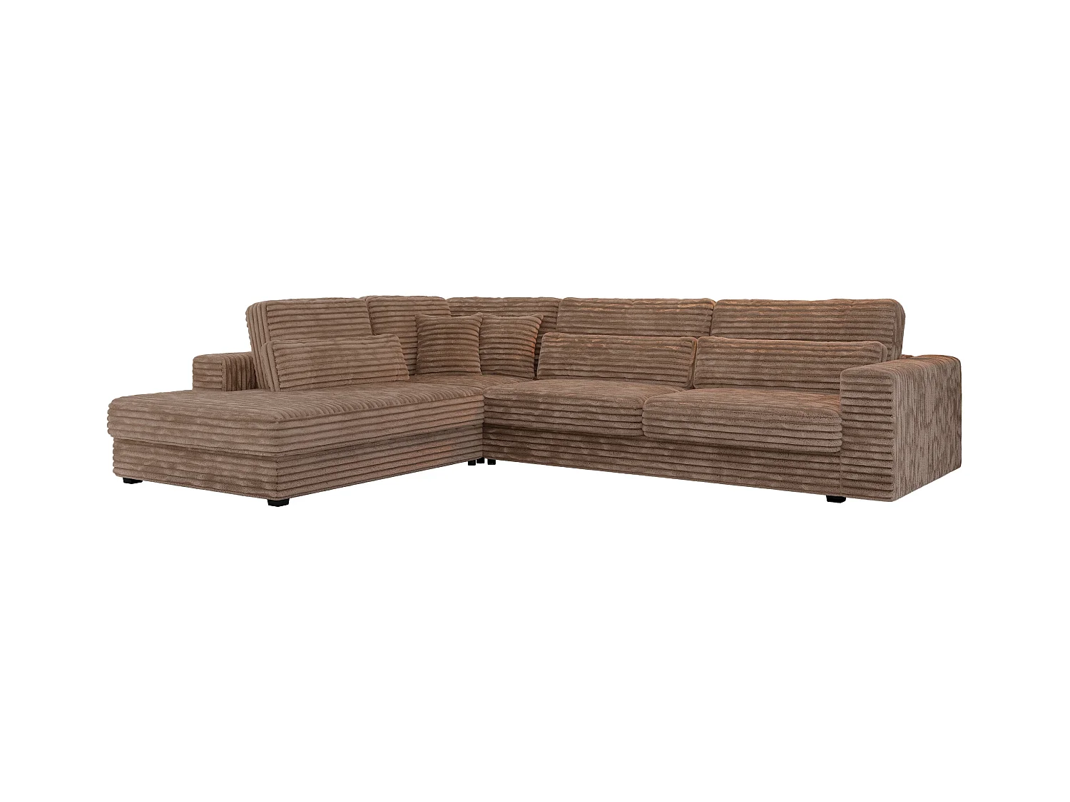Ecksofa SAVONA - mit Armlehnen, lose Kissen, große L-förmige Ecke, Wohnlandschaft - Braun Cord - Ecke Links