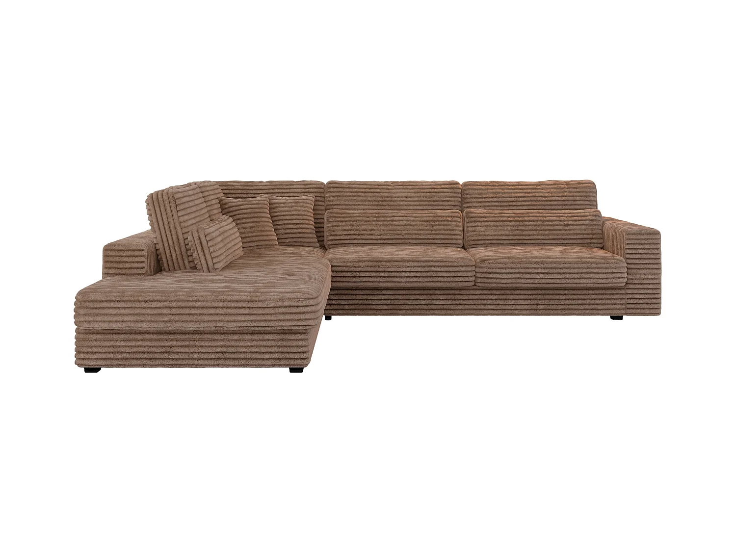 Ecksofa SAVONA - mit Armlehnen, lose Kissen, große L-förmige Ecke, Wohnlandschaft - Braun Cord - Ecke Links
