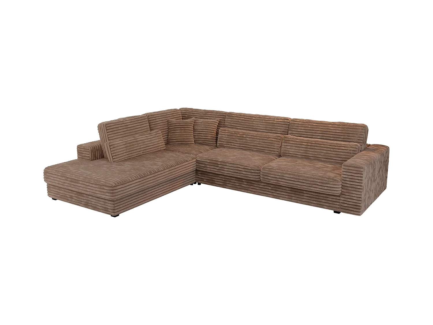Ecksofa SAVONA - mit Armlehnen, lose Kissen, große L-förmige Ecke, Wohnlandschaft - Braun Cord - Ecke Links