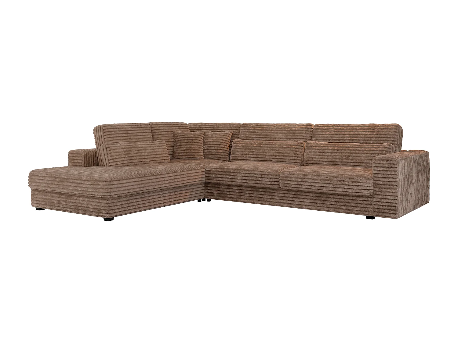 Ecksofa SAVONA - mit Armlehnen, lose Kissen, große L-förmige Ecke, Wohnlandschaft - Braun Cord - Ecke Links