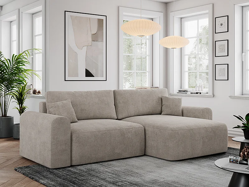 Ecksofa NELSON - Schlafcouch mit Armlehnen und Bettkasten, universelles L-förmige Ecksofa - Beige Stukture