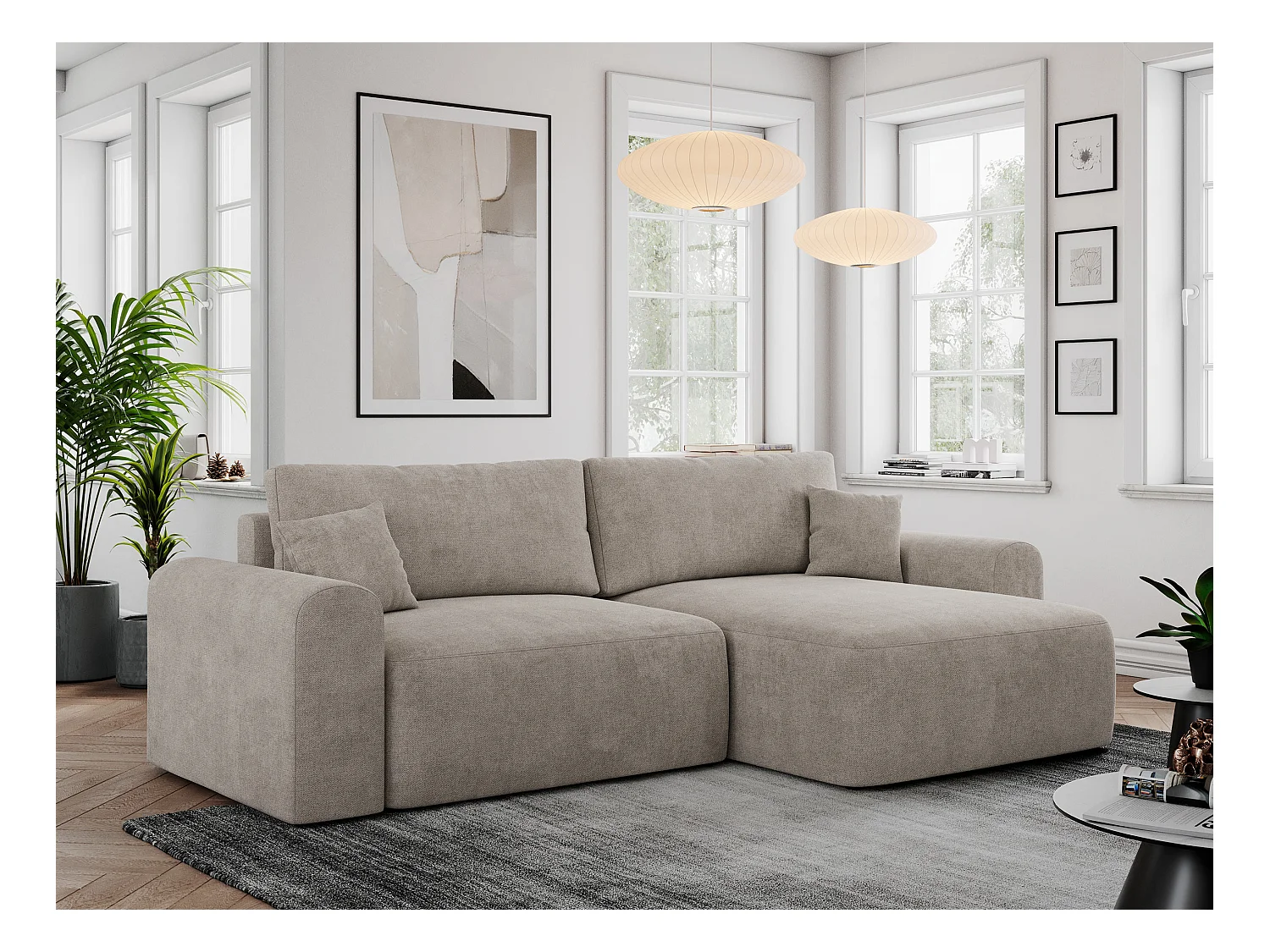 Ecksofa NELSON - Schlafcouch mit Armlehnen und Bettkasten, universelles L-förmige Ecksofa - Beige Stukture