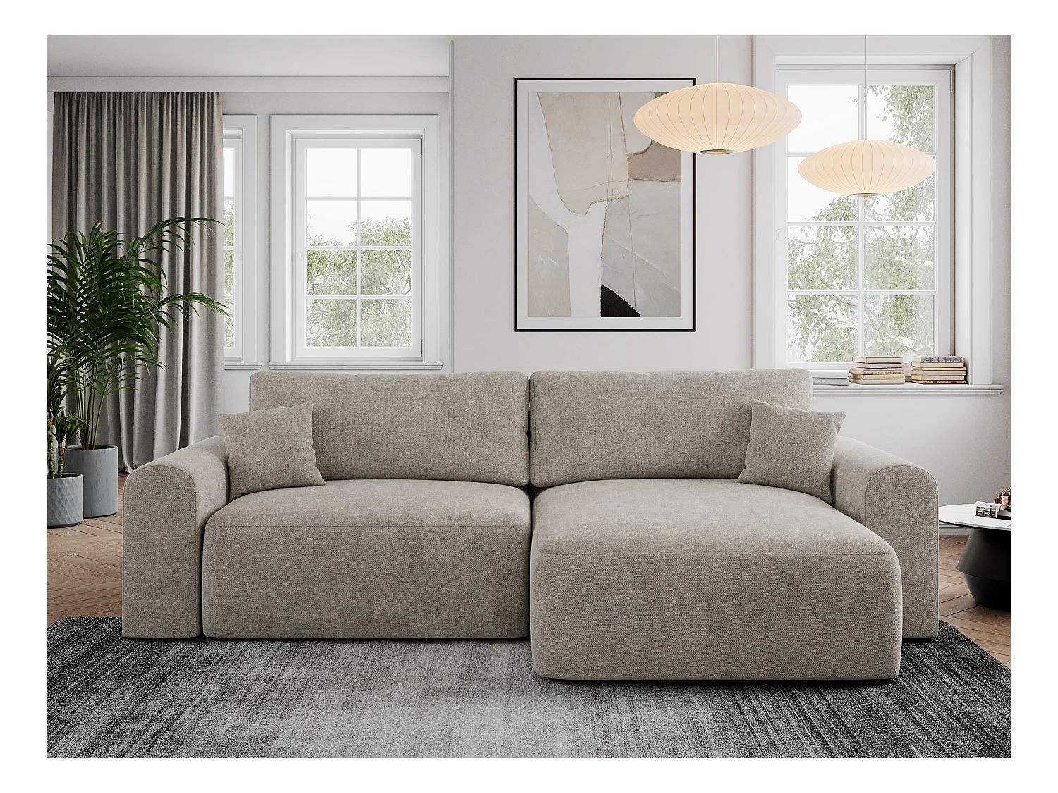 Ecksofa NELSON - Schlafcouch mit Armlehnen und Bettkasten, universelles L-förmige Ecksofa - Beige Stukture