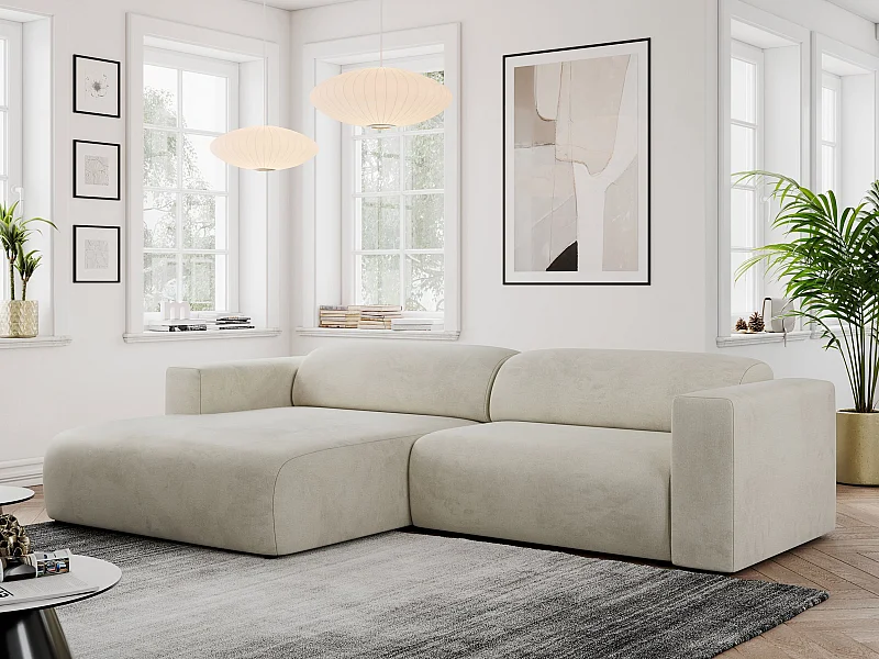 Ecksofa PASADENA - mit Armlehnen, Wohnlandschaft, freistehendes Sofa, große Ecke - Beige Velvet - Ecke Links