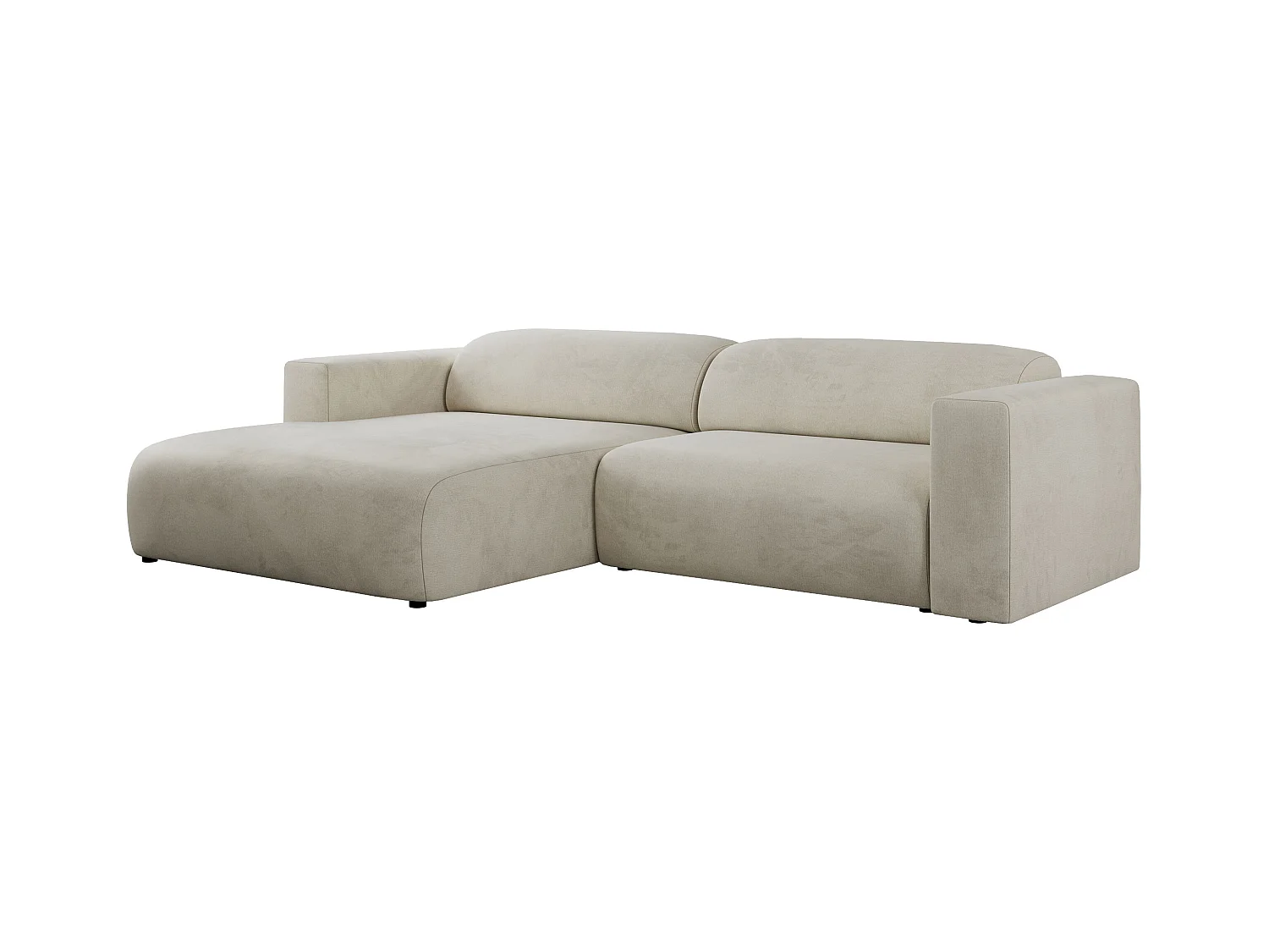 Ecksofa PASADENA - mit Armlehnen, Wohnlandschaft, freistehendes Sofa, große Ecke - Beige Velvet - Ecke Links