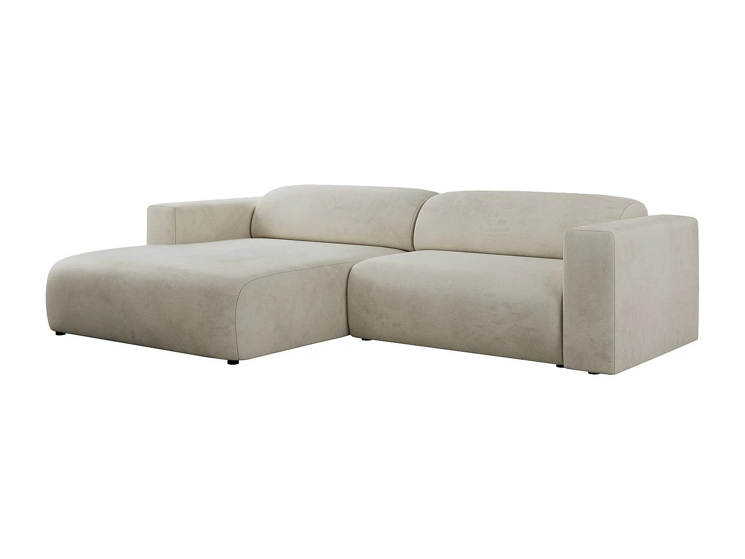 Ecksofa PASADENA - mit Armlehnen, Wohnlandschaft, freistehendes Sofa, große Ecke - Beige Velvet - Ecke Links