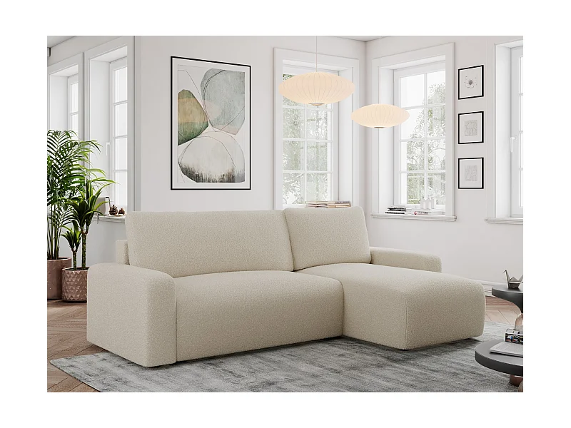 Ecksofa ARGOS - mit Schlaffunktion, Sofa mit armlehnen, Bettkasten, 3-Sitzer Sofa - Beige Boucle