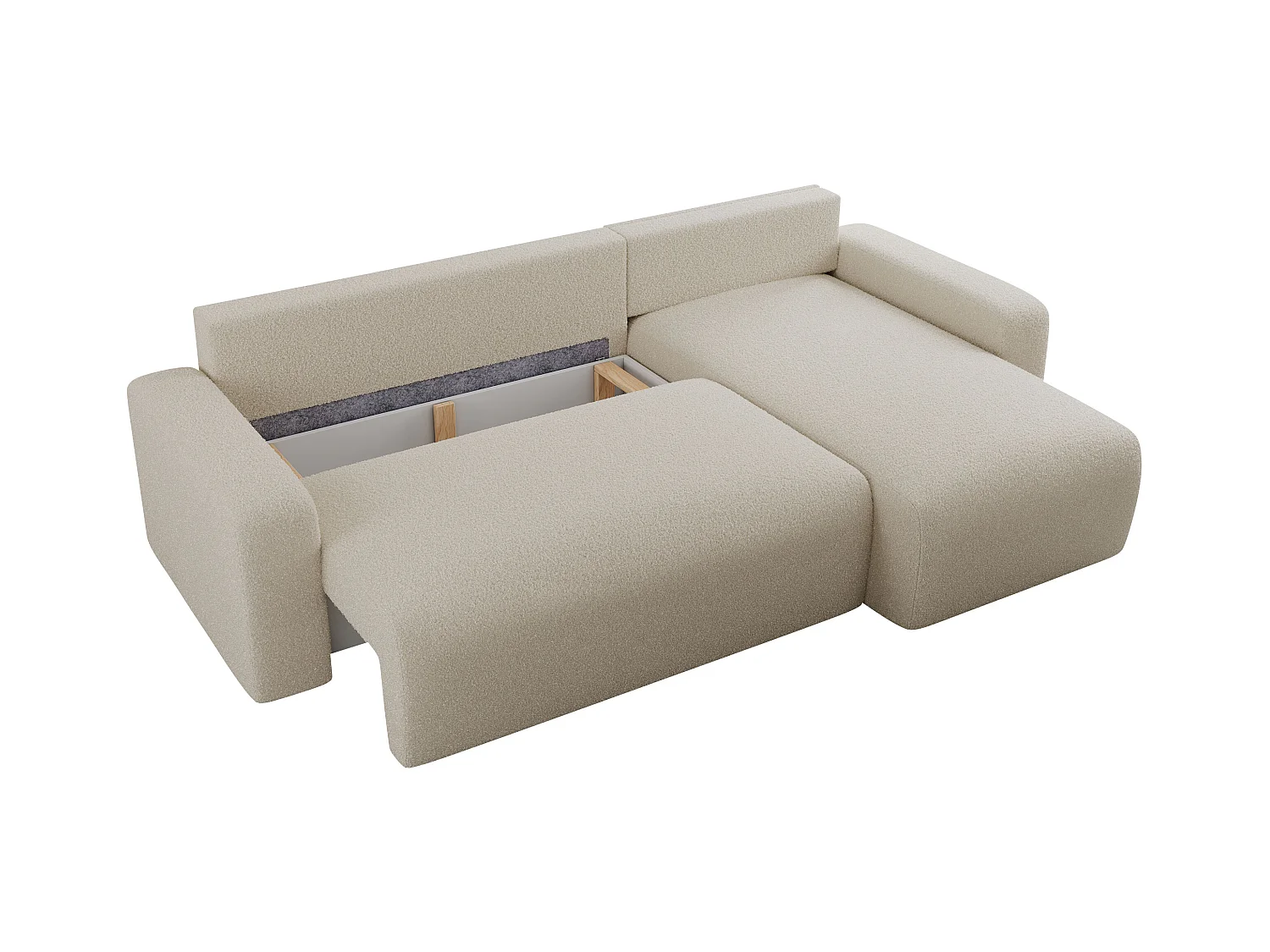 Ecksofa ARGOS - mit Schlaffunktion, Sofa mit armlehnen, Bettkasten, 3-Sitzer Sofa - Beige Boucle