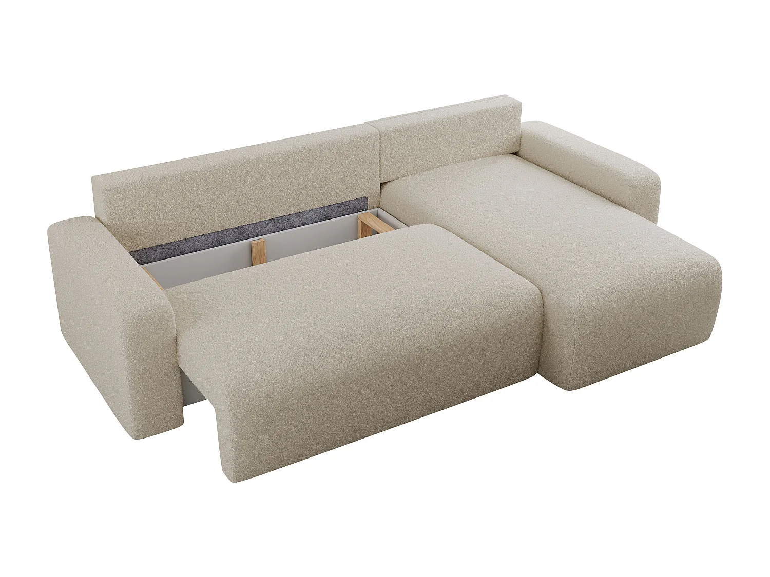 Ecksofa ARGOS - mit Schlaffunktion, Sofa mit armlehnen, Bettkasten, 3-Sitzer Sofa - Beige Boucle
