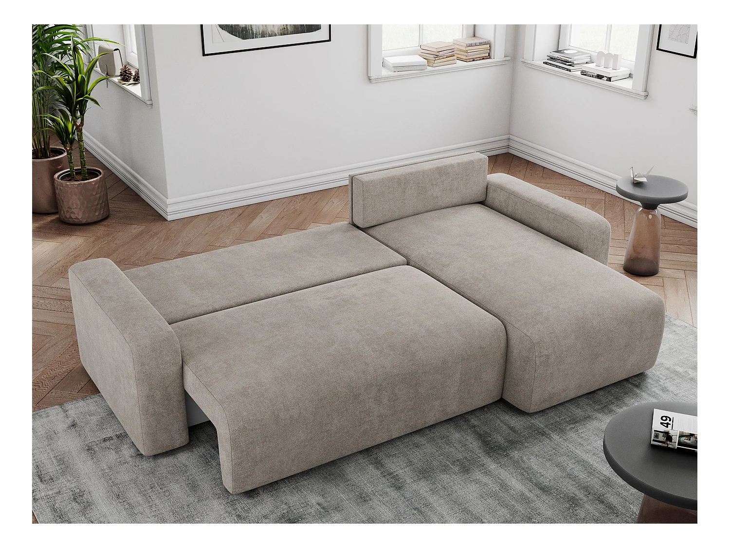 Ecksofa ARGOS - mit Schlaffunktion, Sofa mit armlehnen, Bettkasten, 3-Sitzer Sofa - Beige Stukture
