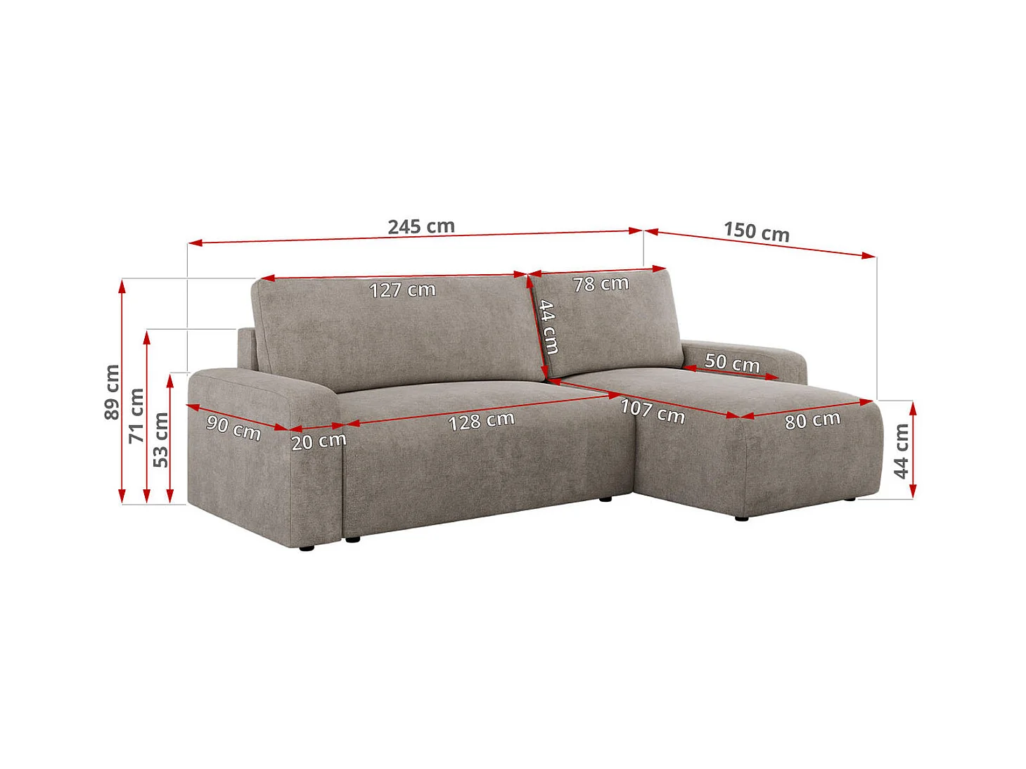 Ecksofa ARGOS - mit Schlaffunktion, Sofa mit armlehnen, Bettkasten, 3-Sitzer Sofa - Beige Stukture