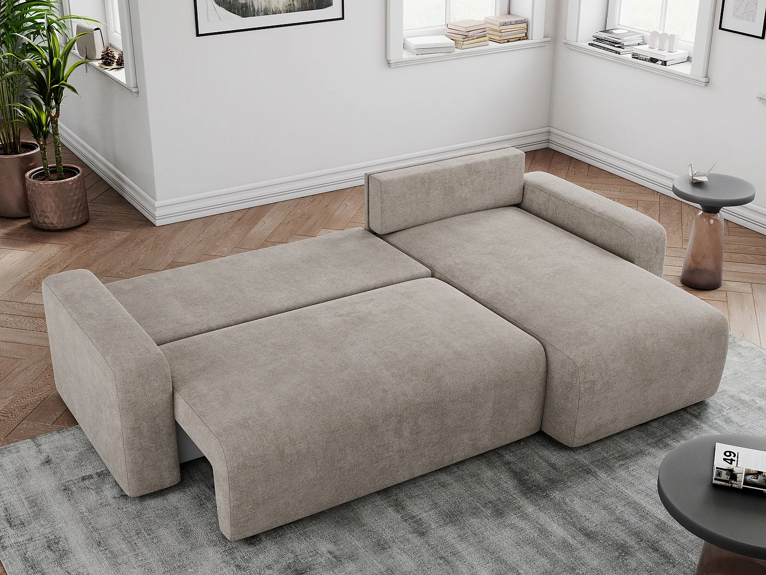 Ecksofa ARGOS - mit Schlaffunktion, Sofa mit armlehnen, Bettkasten, 3-Sitzer Sofa - Beige Stukture