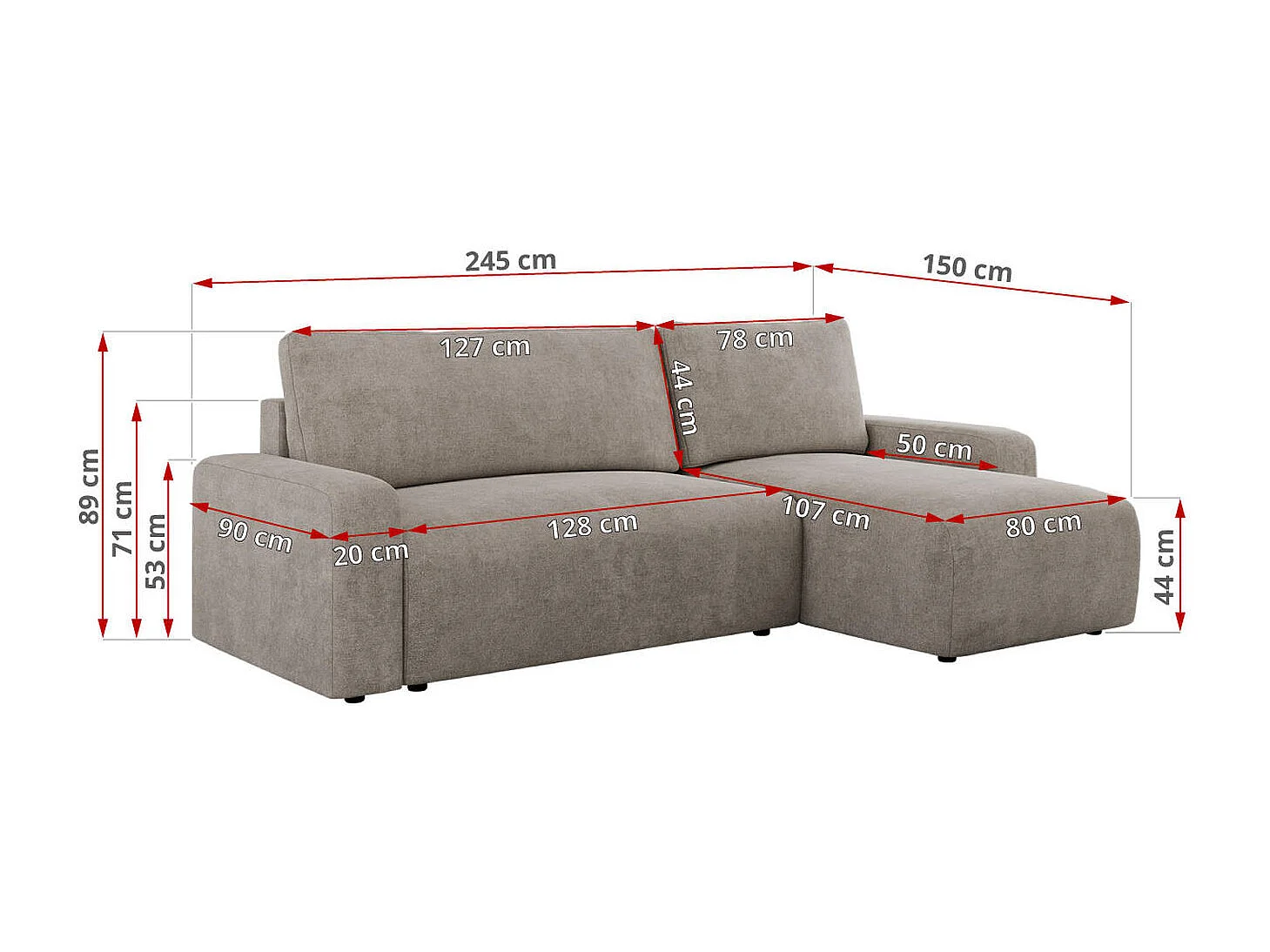 Ecksofa ARGOS - mit Schlaffunktion, Sofa mit armlehnen, Bettkasten, 3-Sitzer Sofa - Beige Stukture