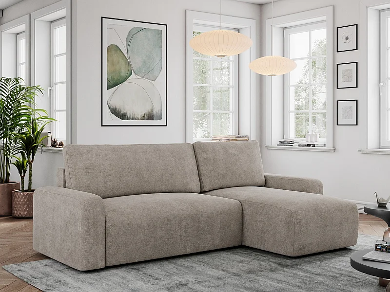 Ecksofa ARGOS - mit Schlaffunktion, Sofa mit armlehnen, Bettkasten, 3-Sitzer Sofa - Beige Stukture