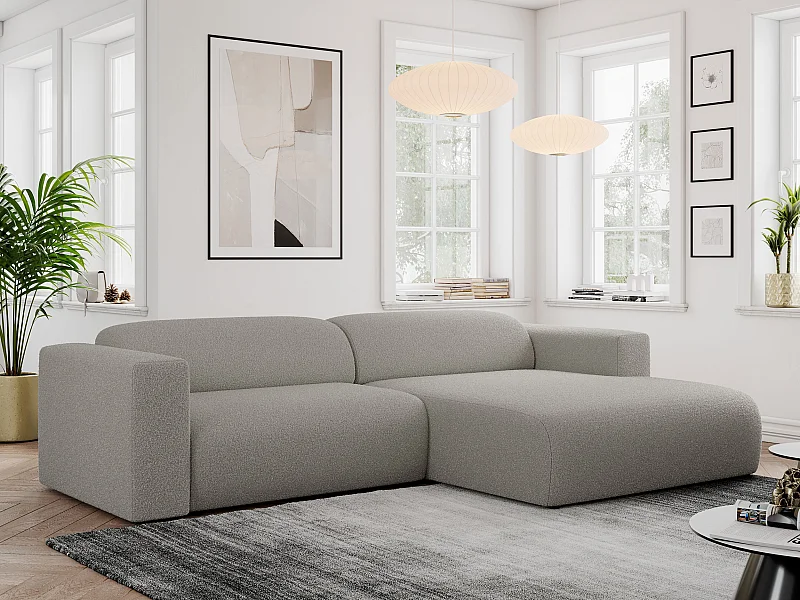 Ecksofa PASADENA - mit Armlehnen, Wohnlandschaft, freistehendes Sofa, große Ecke - Grau Boucle - Ecke Rechts