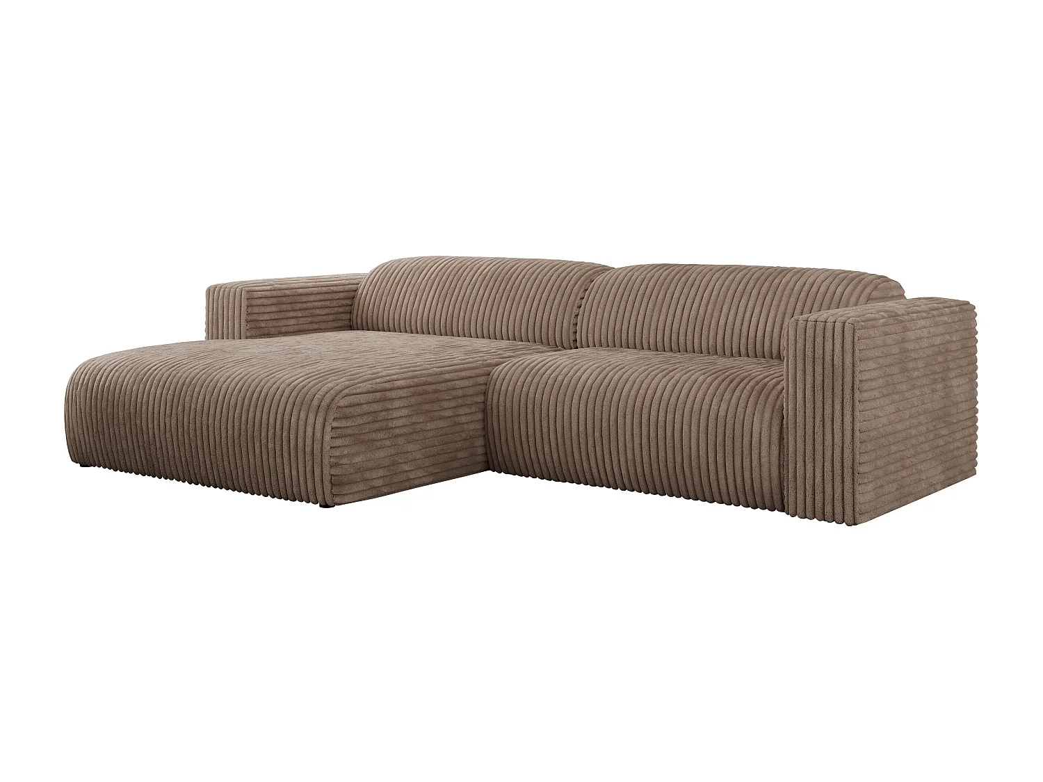 Ecksofa PASADENA - mit Armlehnen, Wohnlandschaft, freistehendes Sofa, große Ecke - Braun Cord - Ecke Links
