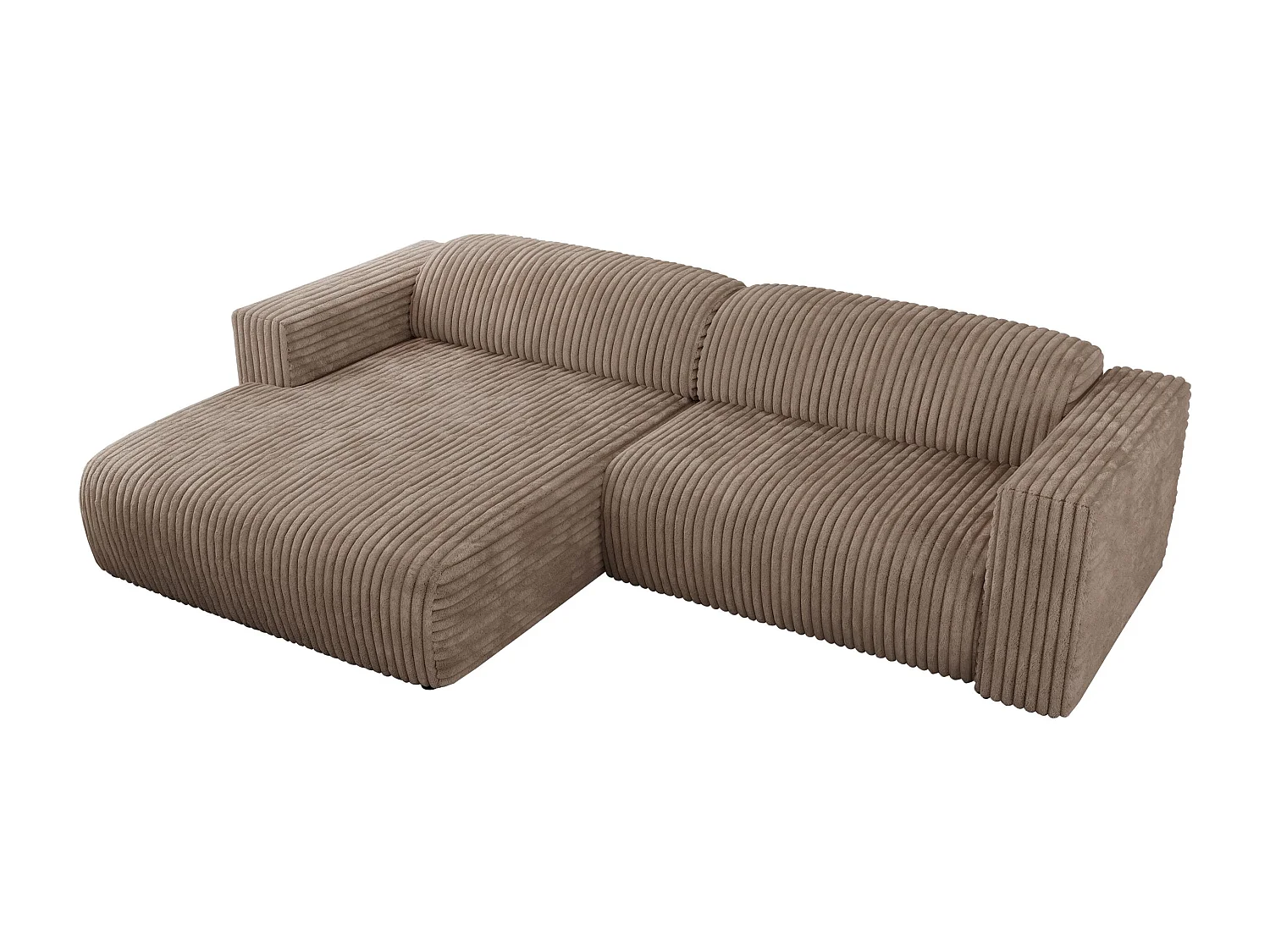 Ecksofa PASADENA - mit Armlehnen, Wohnlandschaft, freistehendes Sofa, große Ecke - Braun Cord - Ecke Links