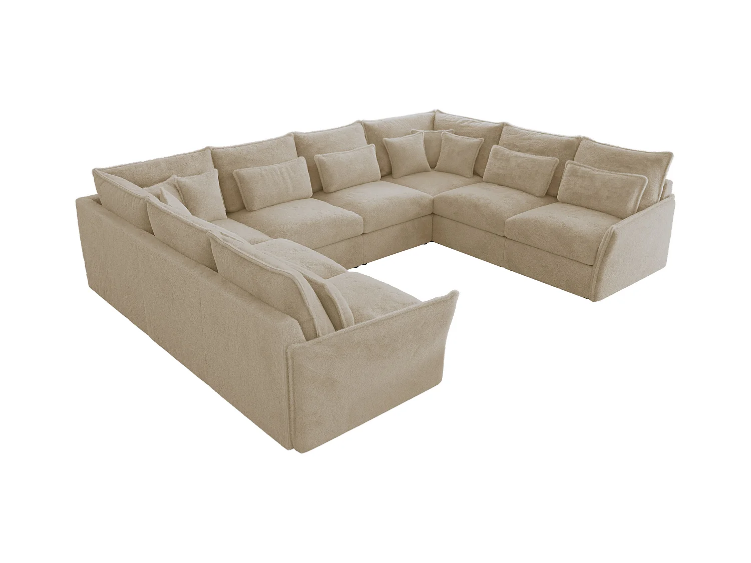 Ecksofa VERSO U8M - modulare U-förmige Ecke mit Armlehnen, Wohnlandschaft, Ecksofa XXL, lose Kissen - Creme Plüsch