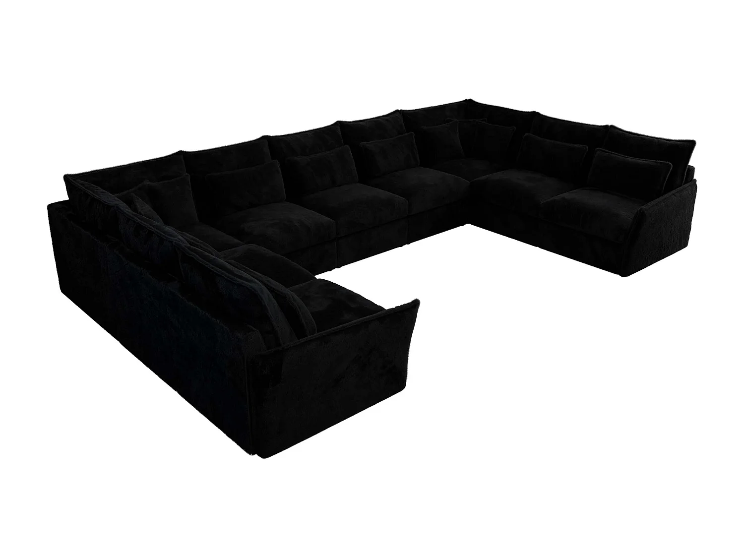 Ecksofa VERSO U9M - XXL Wohnlandschaft Ecke, modulare, Armlehnen und lose Kissen - Schwarz Plüsch