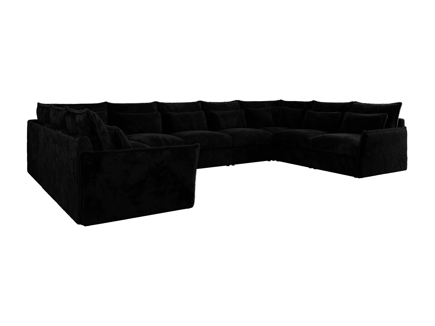 Ecksofa VERSO U9M - XXL Wohnlandschaft Ecke, modulare, Armlehnen und lose Kissen - Schwarz Plüsch
