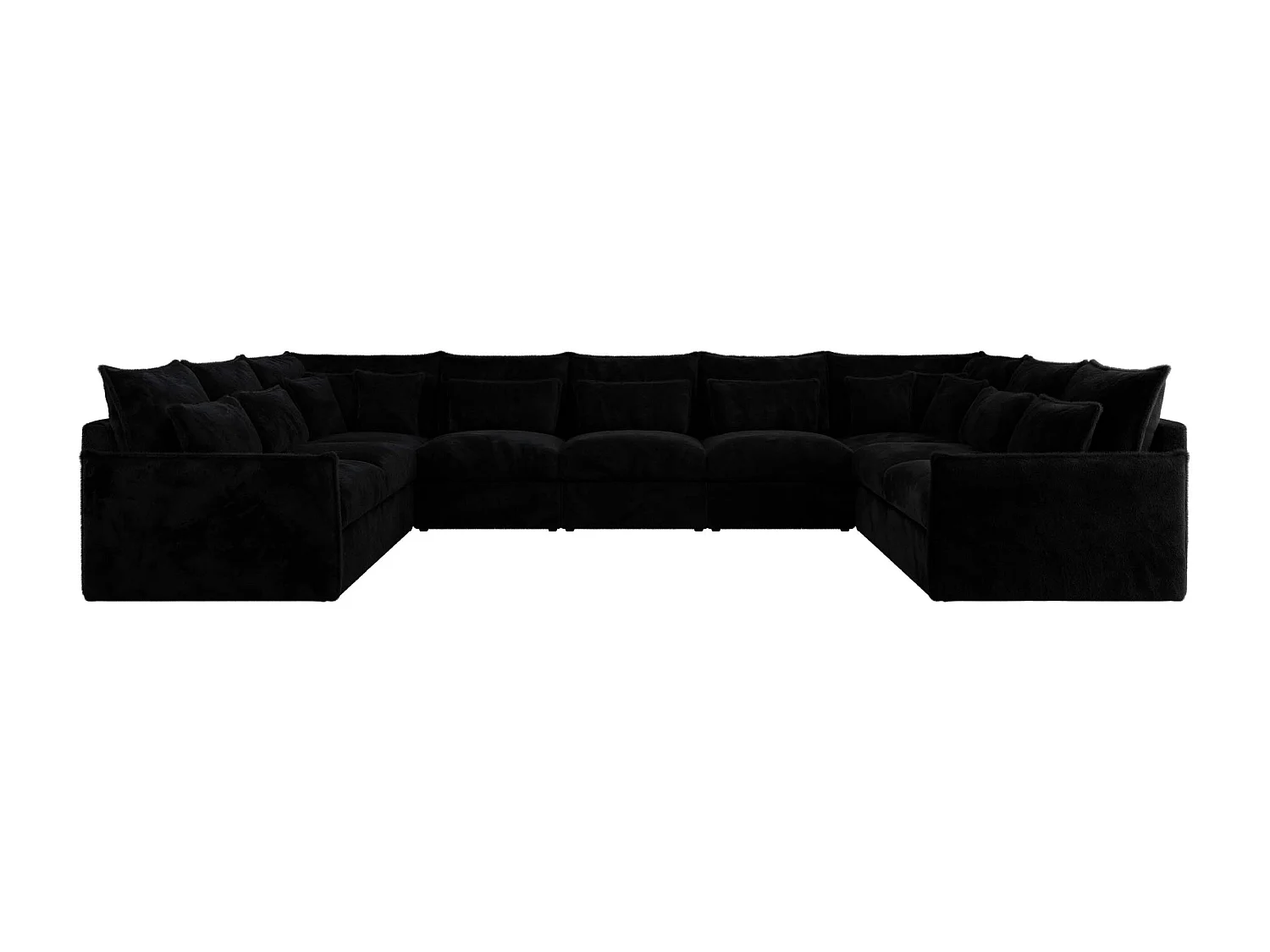 Ecksofa VERSO U9M - XXL Wohnlandschaft Ecke, modulare, Armlehnen und lose Kissen - Schwarz Plüsch