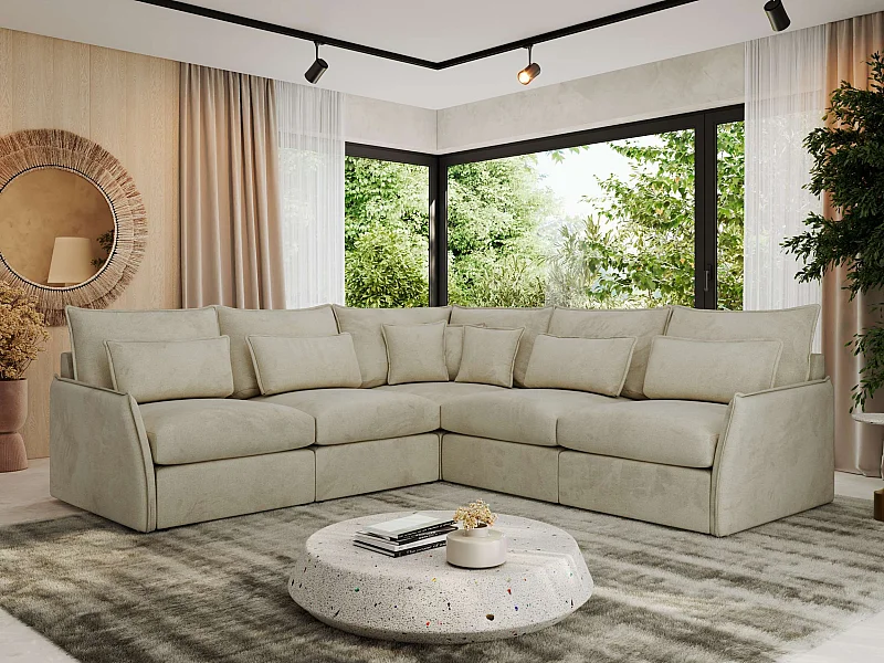 Ecksofa VERSO - modulare L-förmige Ecke, lose Kissen, Wohnlandschaft - Beige Velvet