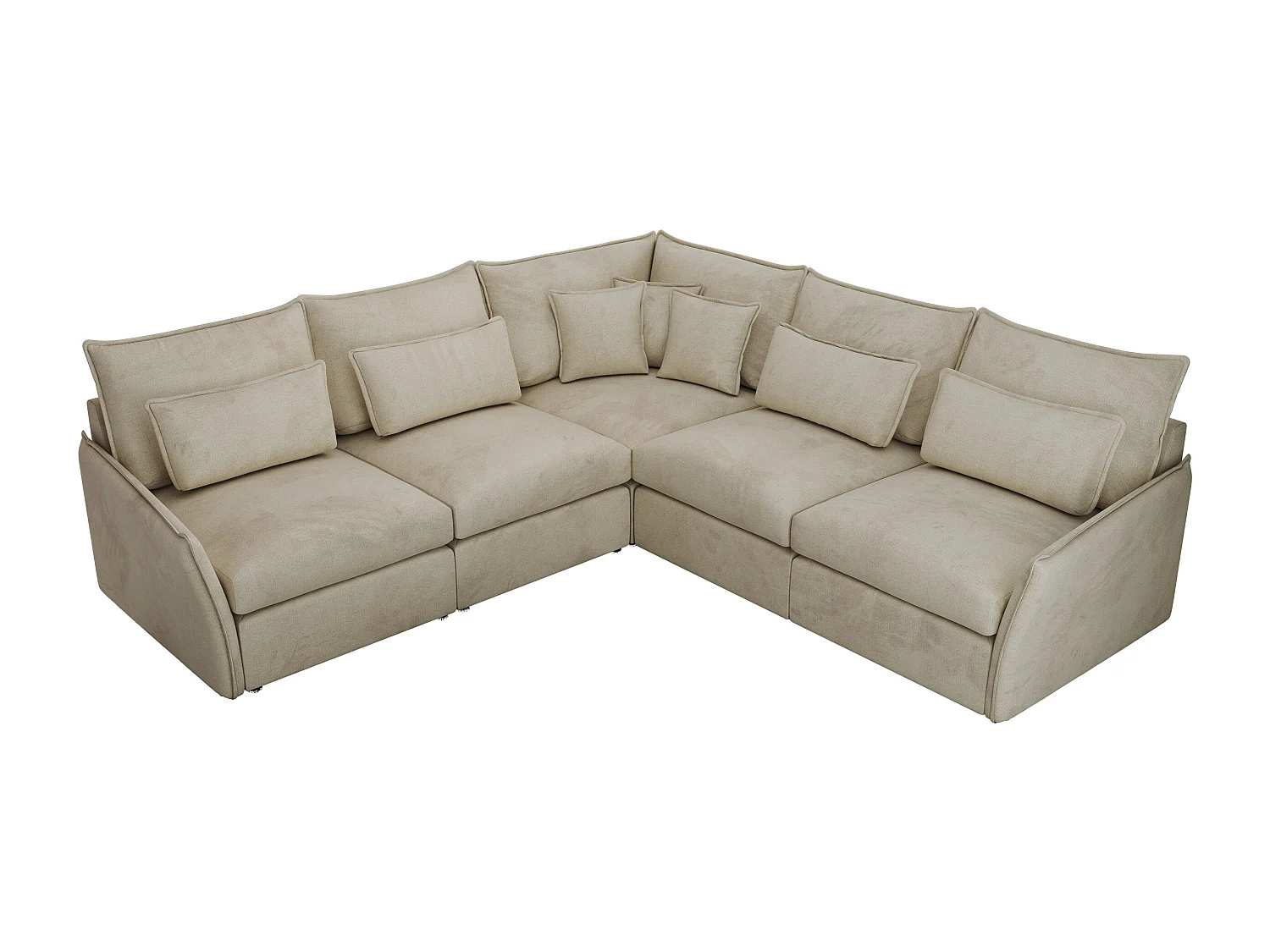 Ecksofa VERSO - modulare L-förmige Ecke, lose Kissen, Wohnlandschaft - Beige Velvet