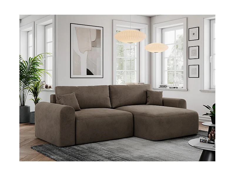 Ecksofa NELSON - Schlafcouch mit Armlehnen und Bettkasten, universelles L-förmige Ecksofa - Braun Velvet