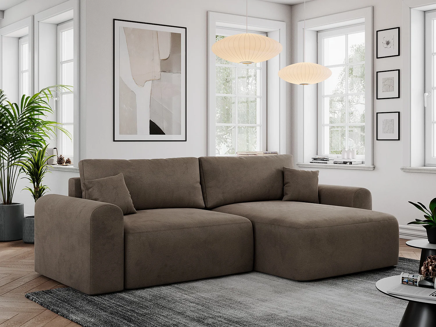 Ecksofa NELSON - Schlafcouch mit Armlehnen und Bettkasten, universelles L-förmige Ecksofa - Braun Velvet