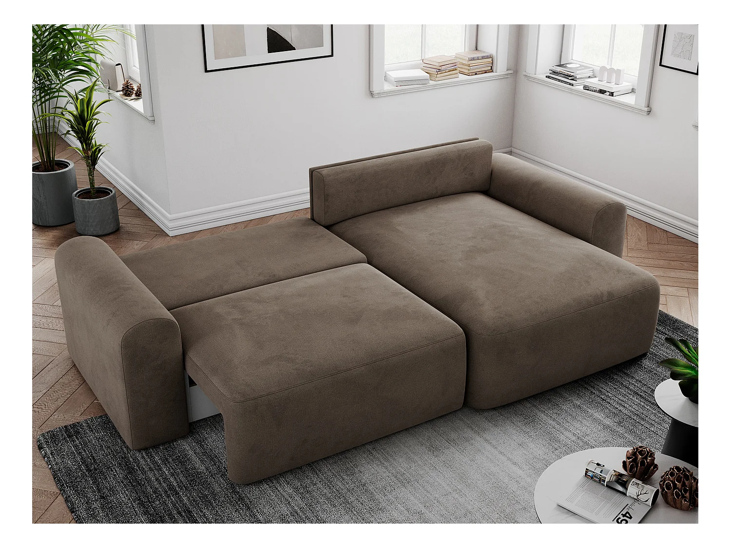 Ecksofa NELSON - Schlafcouch mit Armlehnen und Bettkasten, universelles L-förmige Ecksofa - Braun Velvet