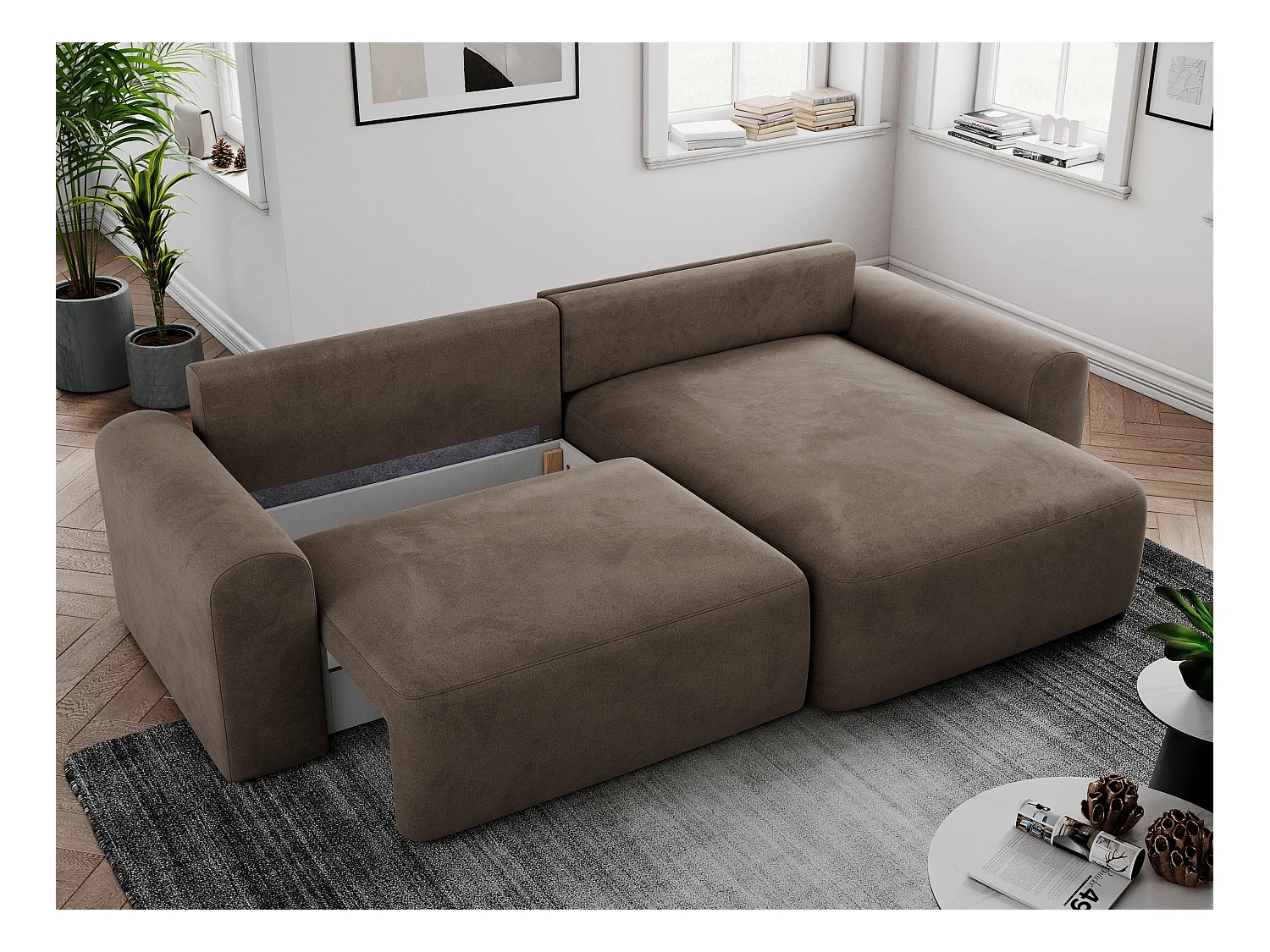 Ecksofa NELSON - Schlafcouch mit Armlehnen und Bettkasten, universelles L-förmige Ecksofa - Braun Velvet