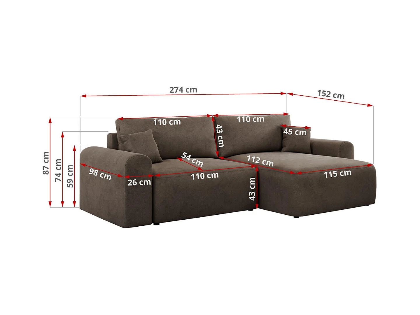 Ecksofa NELSON - Schlafcouch mit Armlehnen und Bettkasten, universelles L-förmige Ecksofa - Braun Velvet