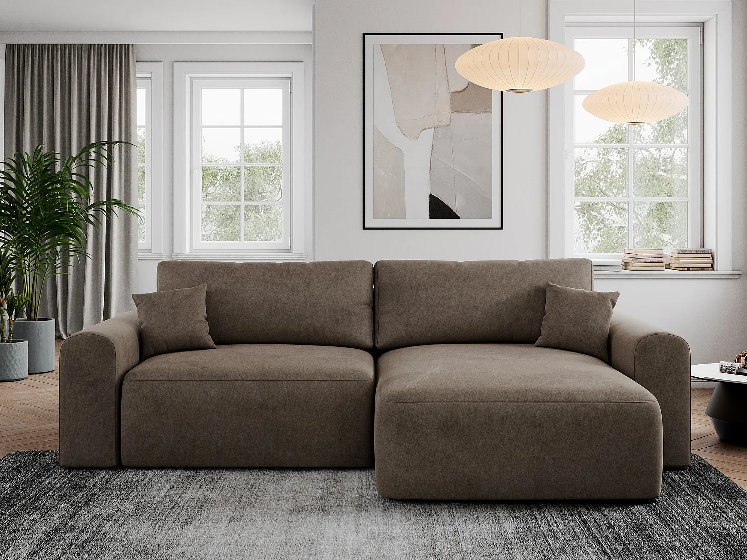 Ecksofa NELSON - Schlafcouch mit Armlehnen und Bettkasten, universelles L-förmige Ecksofa - Braun Velvet