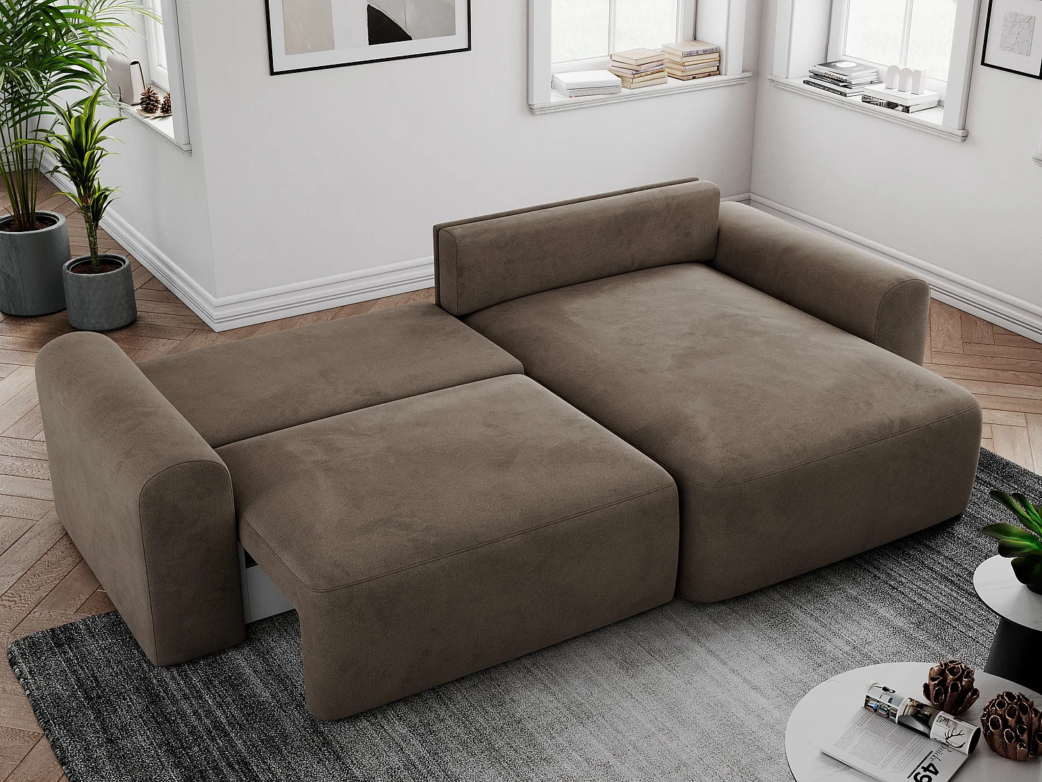 Ecksofa NELSON - Schlafcouch mit Armlehnen und Bettkasten, universelles L-förmige Ecksofa - Braun Velvet