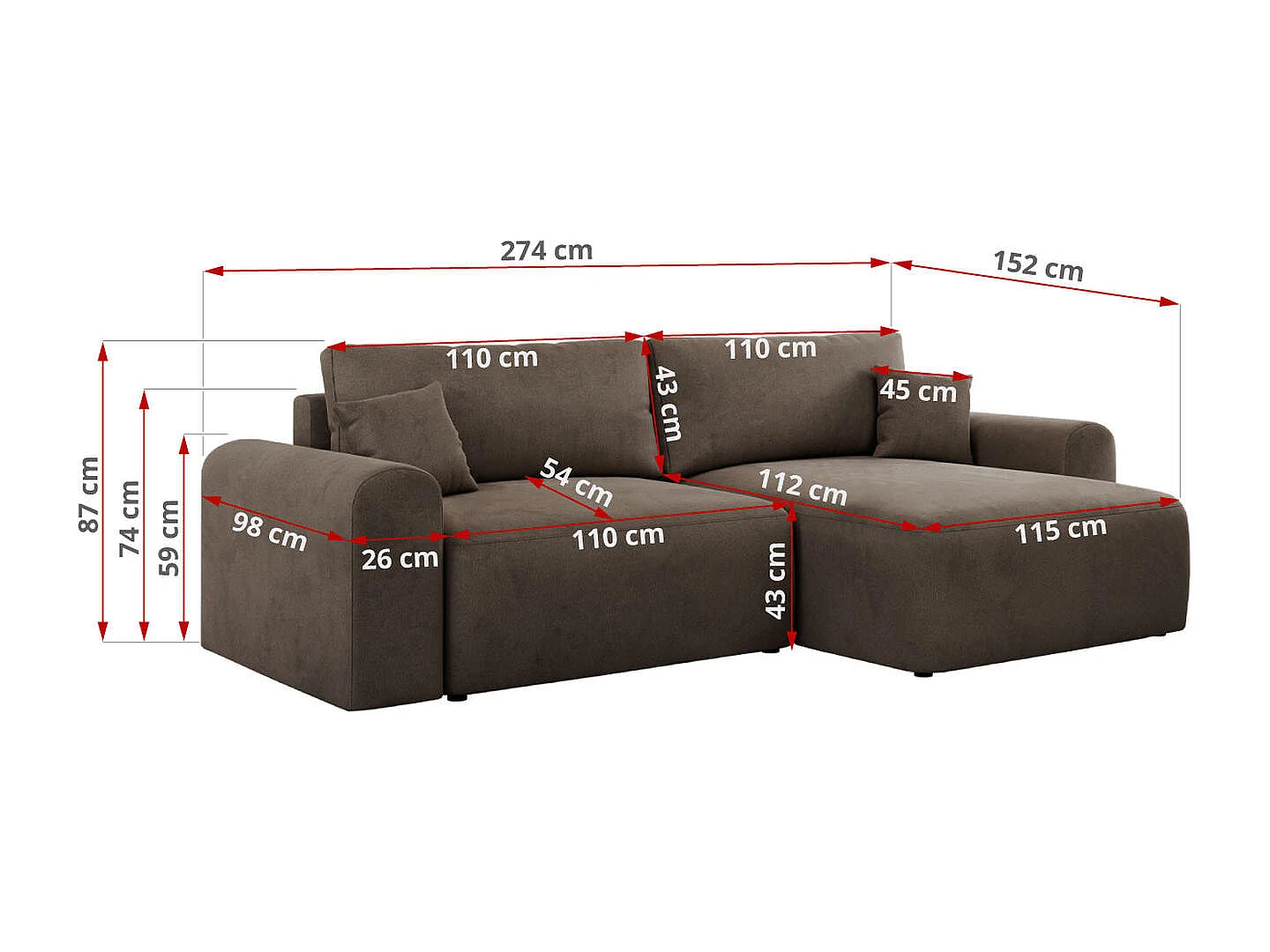 Ecksofa NELSON - Schlafcouch mit Armlehnen und Bettkasten, universelles L-förmige Ecksofa - Braun Velvet