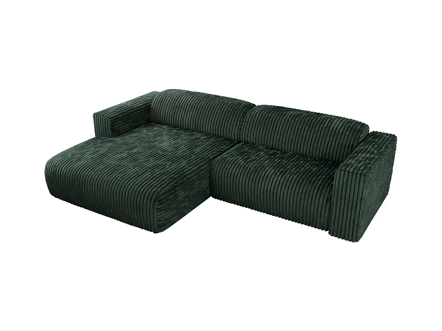 Ecksofa PASADENA - mit Armlehnen, Wohnlandschaft, freistehendes Sofa, große Ecke - Grün Cord - Ecke Links