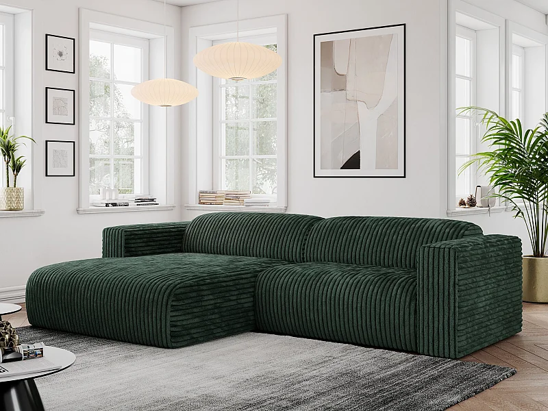 Ecksofa PASADENA - mit Armlehnen, Wohnlandschaft, freistehendes Sofa, große Ecke - Grün Cord - Ecke Links