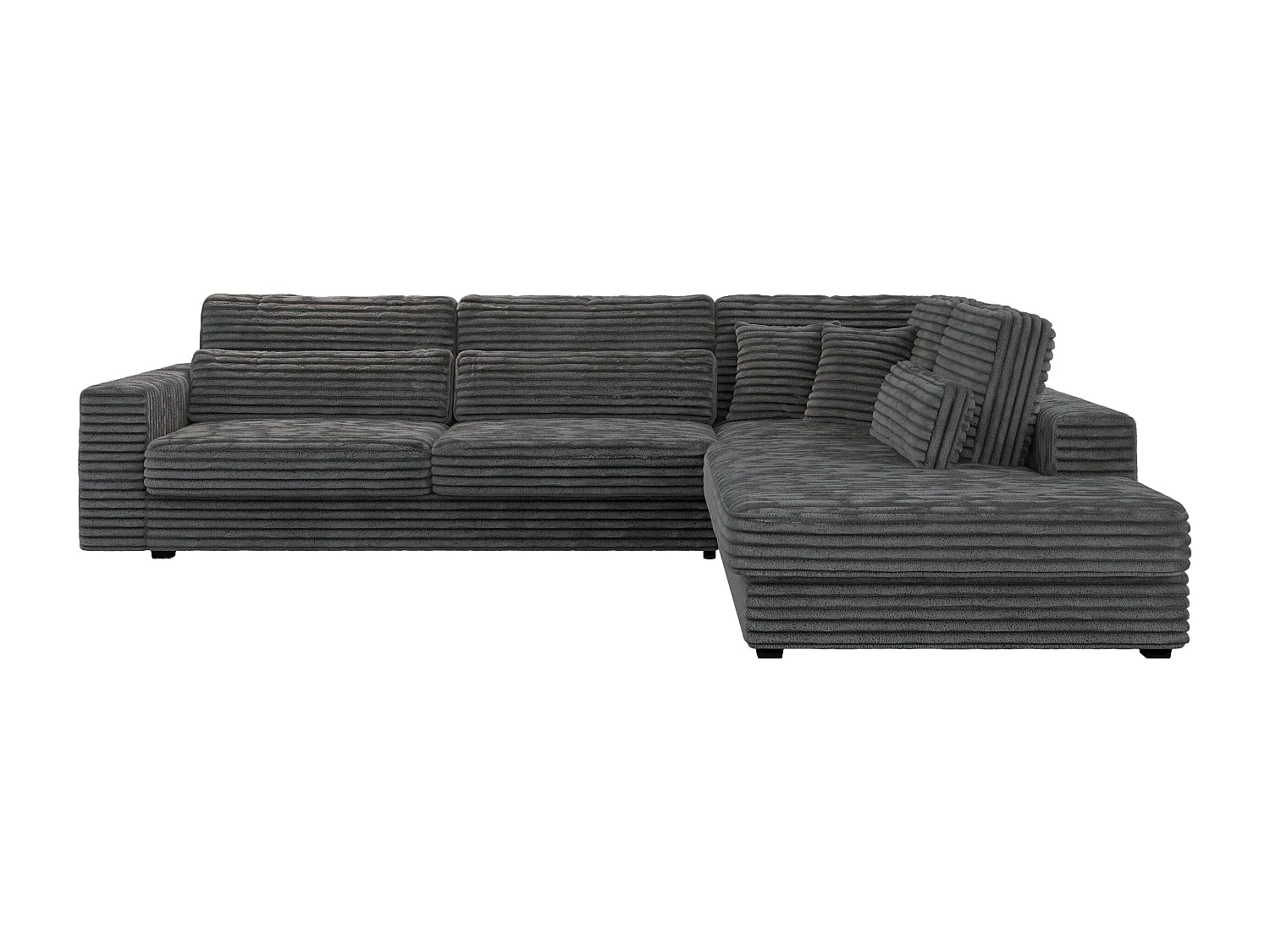 Ecksofa SAVONA - mit Armlehnen, lose Kissen, große L-förmige Ecke, Wohnlandschaft - Dunkelgrau Cord - Ecke Rechts