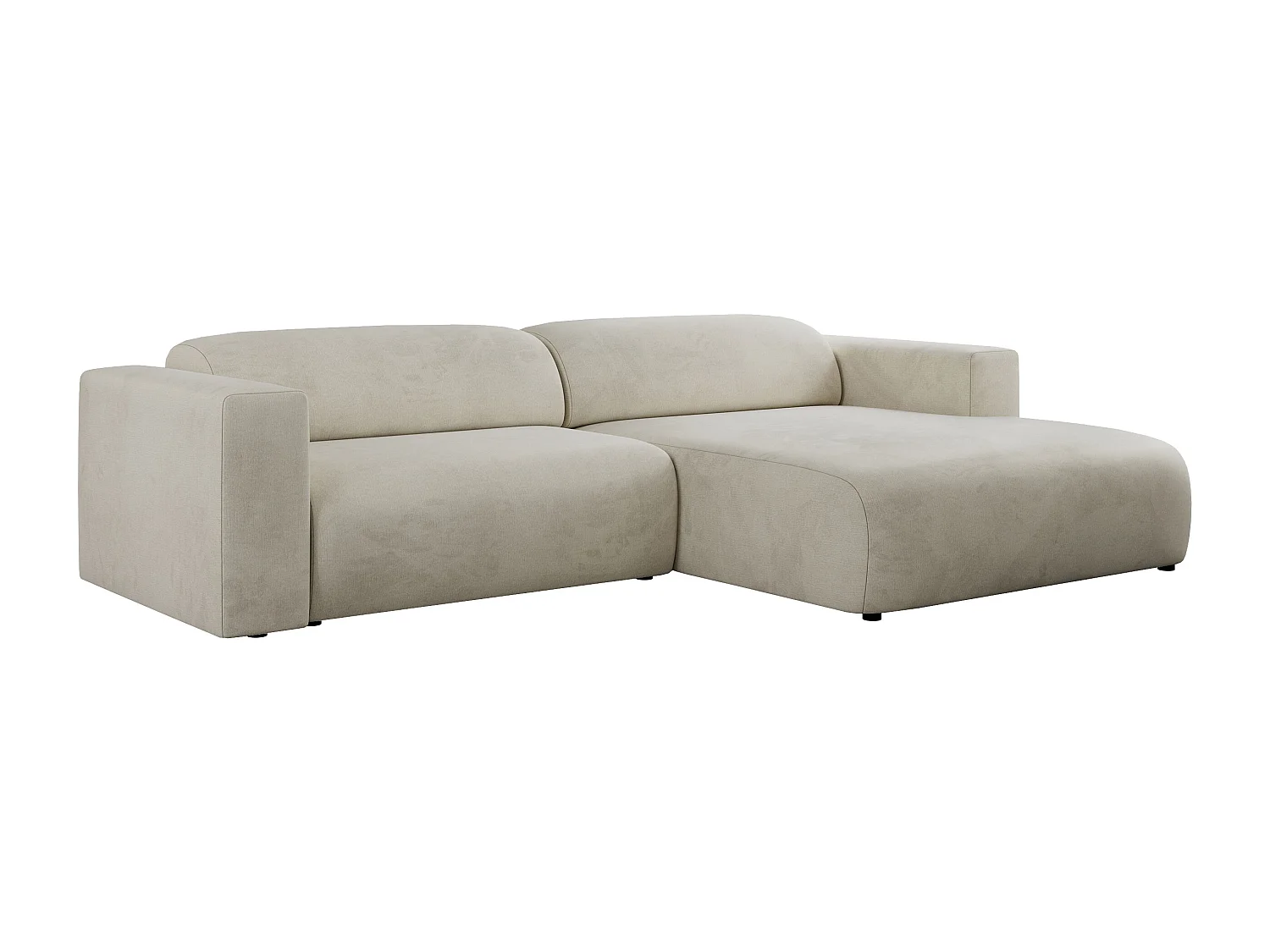 Ecksofa PASADENA - mit Armlehnen, Wohnlandschaft, freistehendes Sofa, große Ecke - Beige Velvet - Ecke Rechts