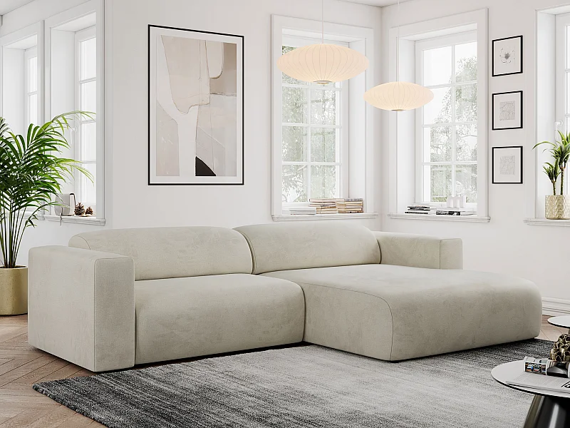 Ecksofa PASADENA - mit Armlehnen, Wohnlandschaft, freistehendes Sofa, große Ecke - Beige Velvet - Ecke Rechts