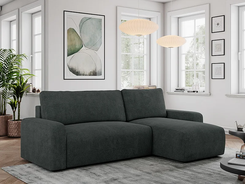 Ecksofa ARGOS - mit Schlaffunktion, Sofa mit armlehnen, Bettkasten, 3-Sitzer Sofa - Dunkelgrau Stukture
