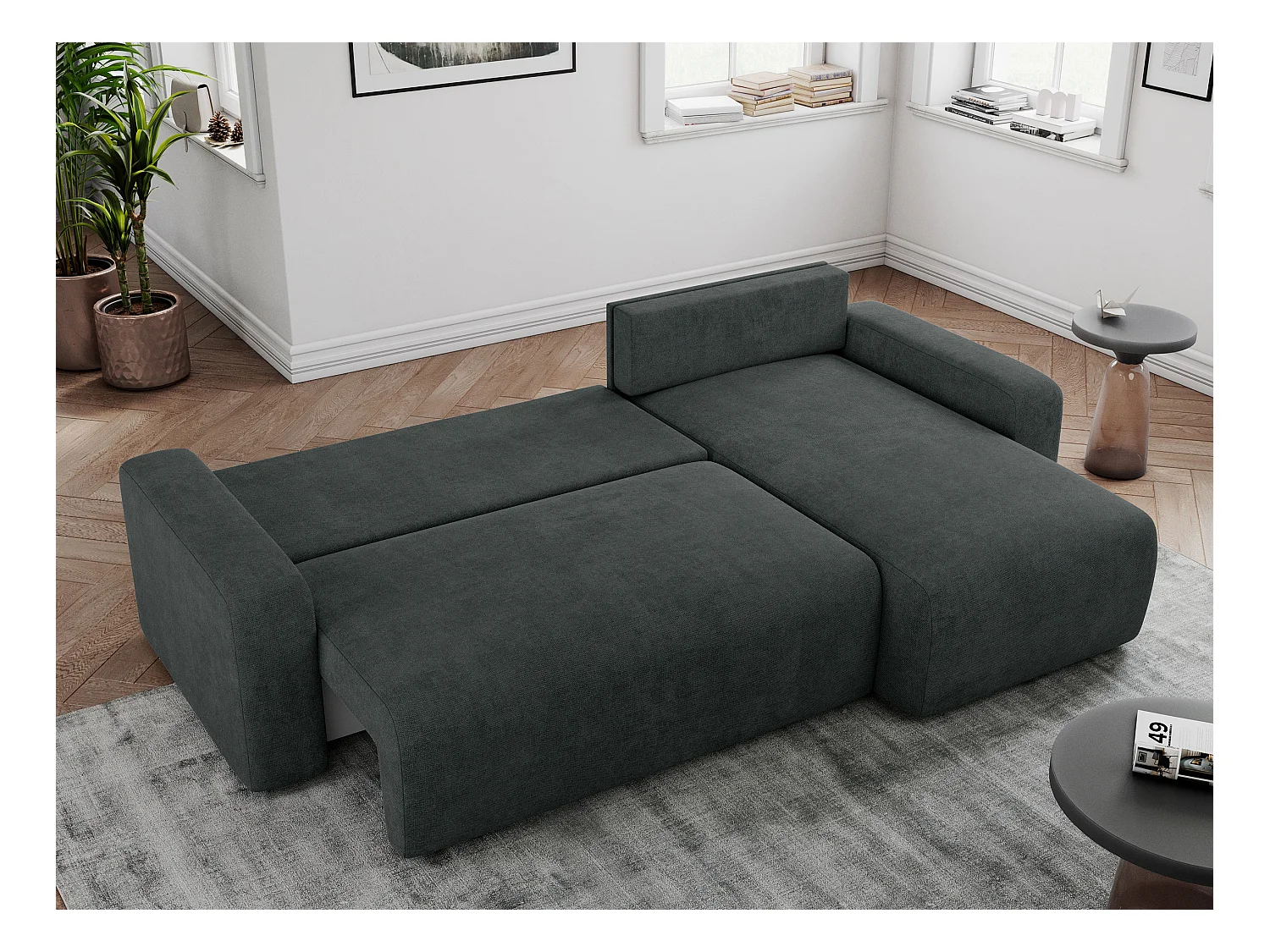 Ecksofa ARGOS - mit Schlaffunktion, Sofa mit armlehnen, Bettkasten, 3-Sitzer Sofa - Dunkelgrau Stukture