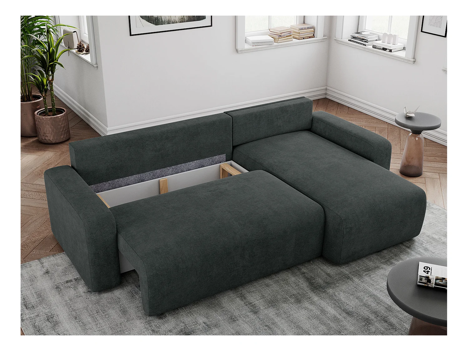 Ecksofa ARGOS - mit Schlaffunktion, Sofa mit armlehnen, Bettkasten, 3-Sitzer Sofa - Dunkelgrau Stukture