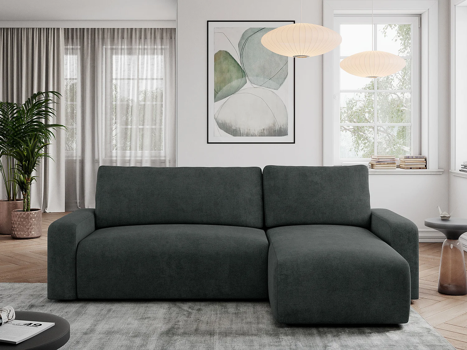 Ecksofa ARGOS - mit Schlaffunktion, Sofa mit armlehnen, Bettkasten, 3-Sitzer Sofa - Dunkelgrau Stukture